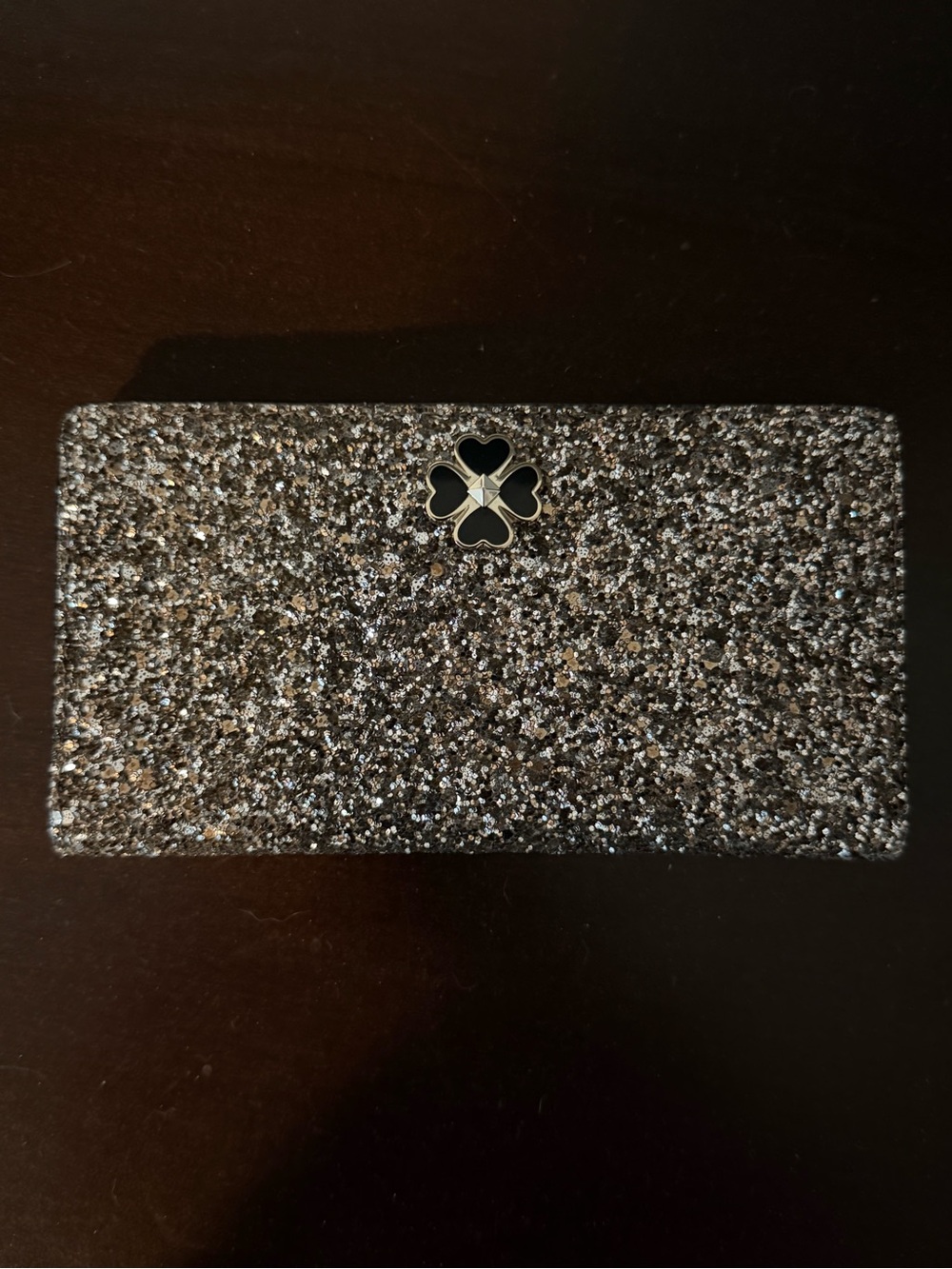 kate spade gold Glitter Long Wallet with Black Clover Logo
